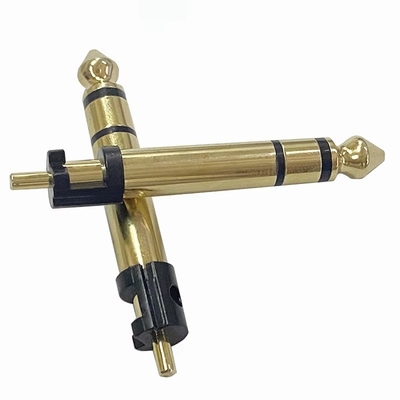 Złote 6,35mm Stereo 3 bieguny Stereo Audio Male Connector Audio Mikrofon Wtyczka do słuchawek