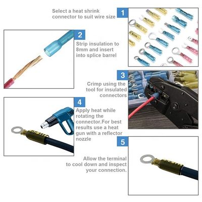 180 SZT. Nylonowe, Wodoszczelne Złącza Kablowe do Przewodów Elektrycznych, Zestaw Złączek Termokurczliwych, Złącza do Przewodów, Odporne na Wysoką Temperaturę, Zestaw Zacisków