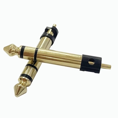 Złote 6,35mm Stereo 3 bieguny Stereo Audio Male Connector Audio Mikrofon Wtyczka do słuchawek